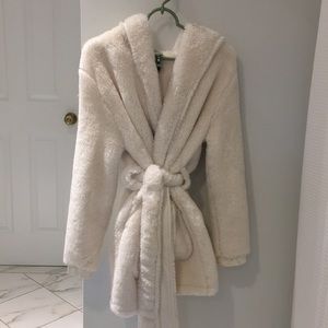fluffy white robe